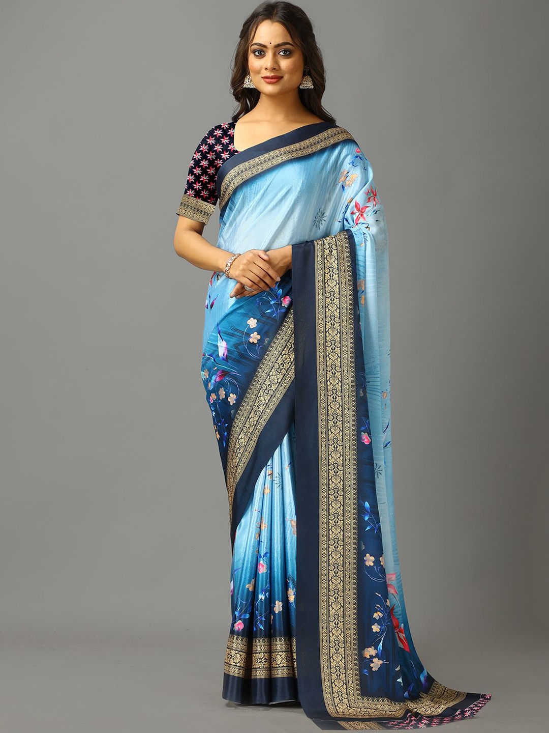 

NIRMAL CREATION Floral Saree, Blue