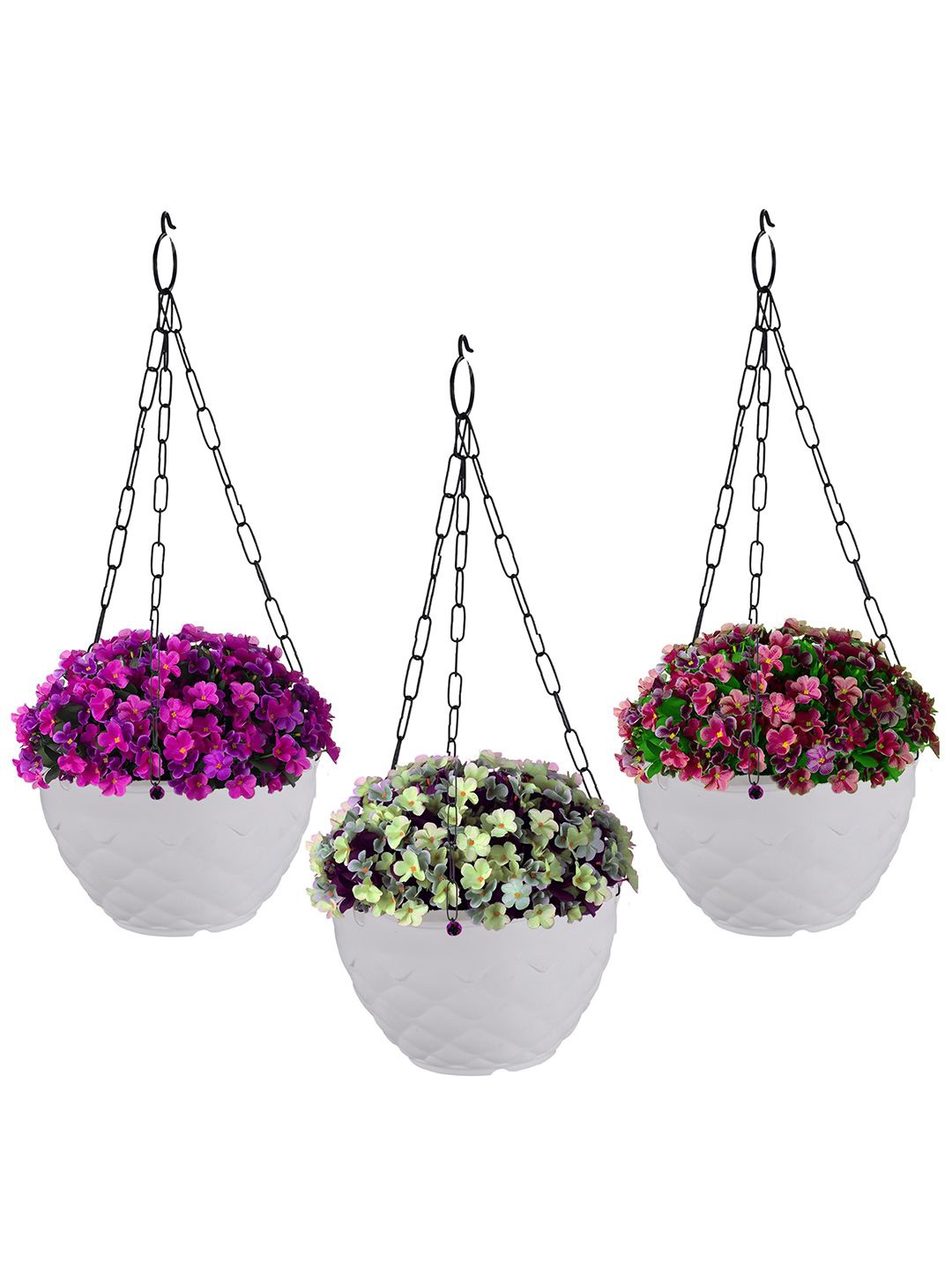 

Kuber Industries White 3 Pieces Textured Hanging Planters