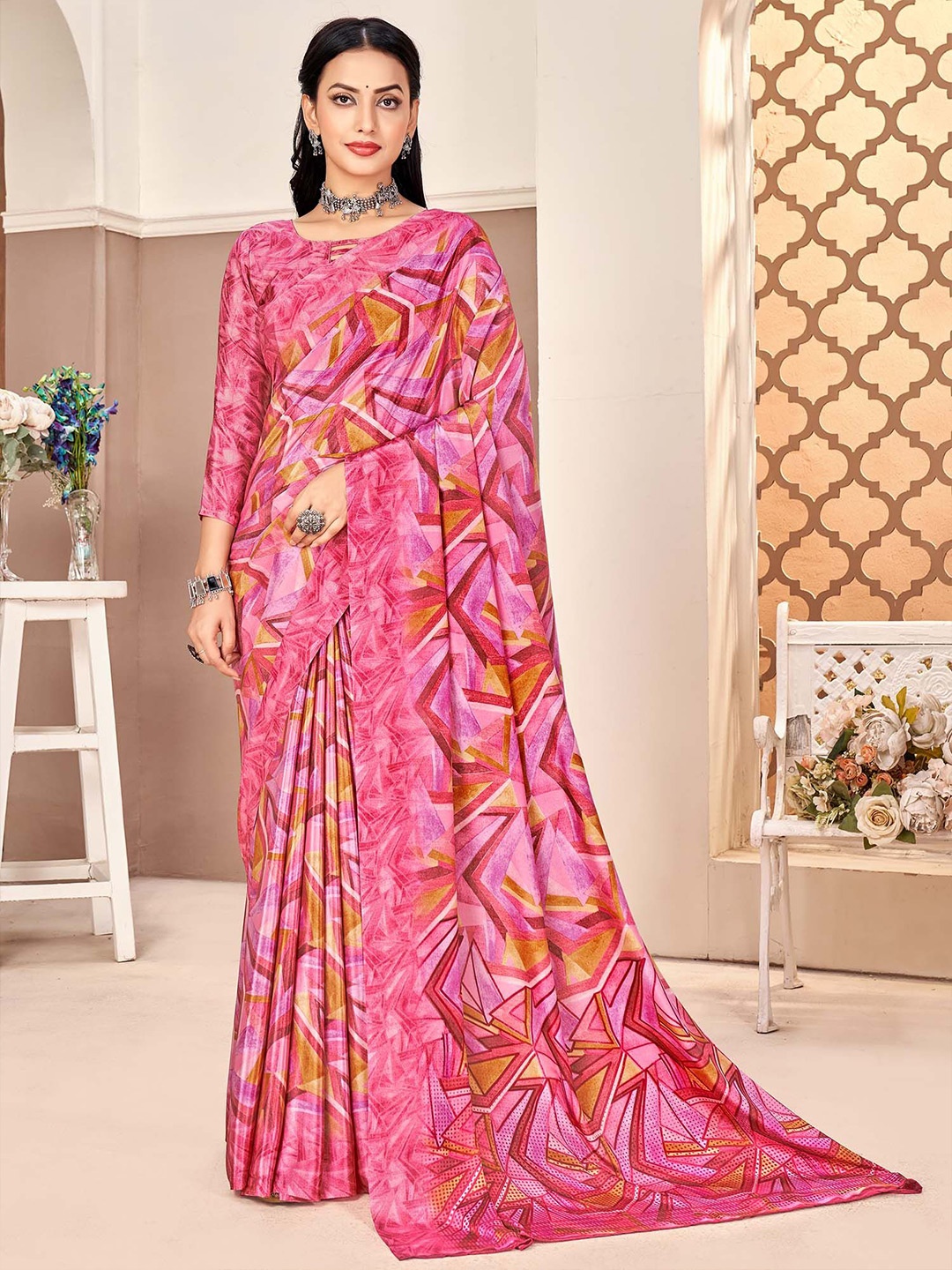 

KALINI Printed Daily Wear Saree, Pink