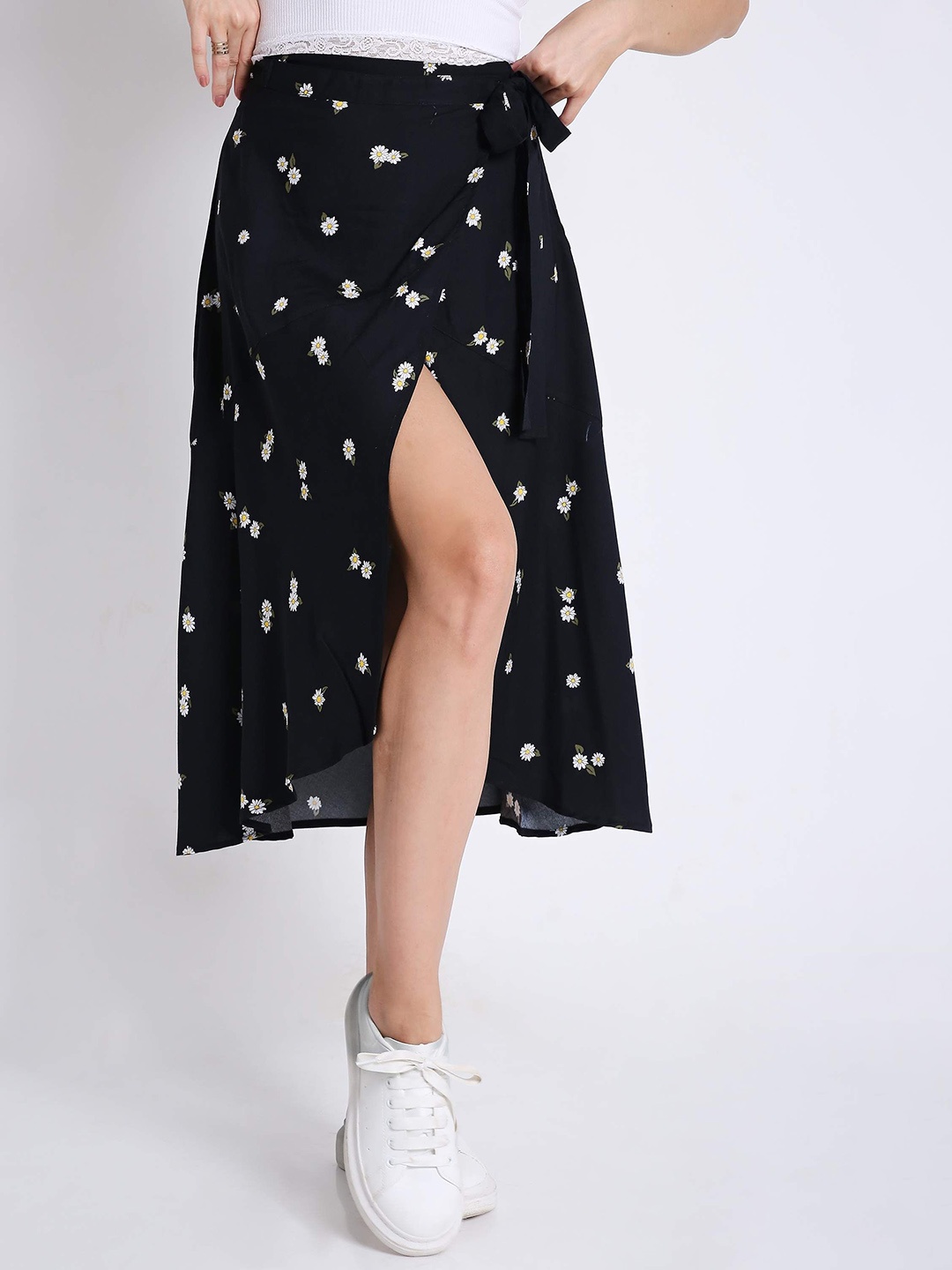 

French Theory Printed Wrap Around Skirt, Black