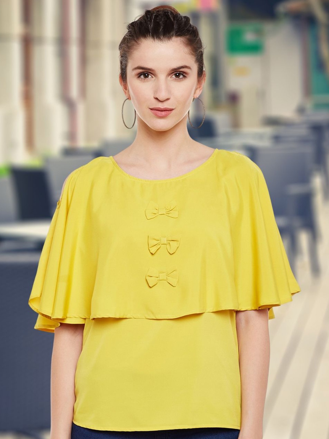 

DressBerry Cape Sleeve Crepe Top, Mustard