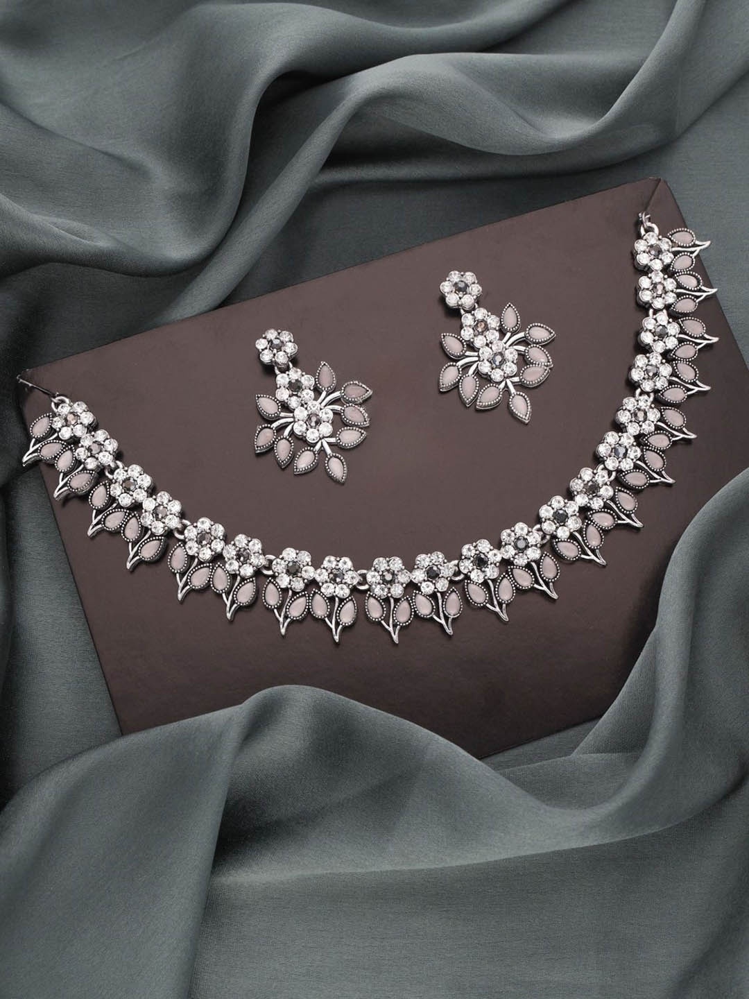 

Anouk Silver-Plated American Diamond Studded Jewellery Set