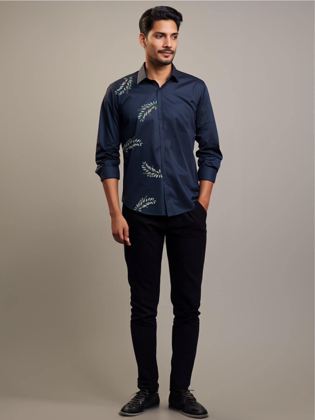 

HE SPOKE Men Smart Tailored Fit Opaque Casual Shirt, Navy blue