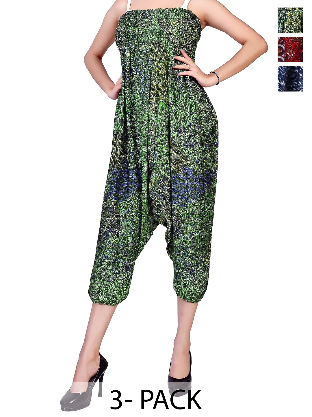 

NarNari Women Pack Of 3 Printed Slip-On Harem Pants, Red