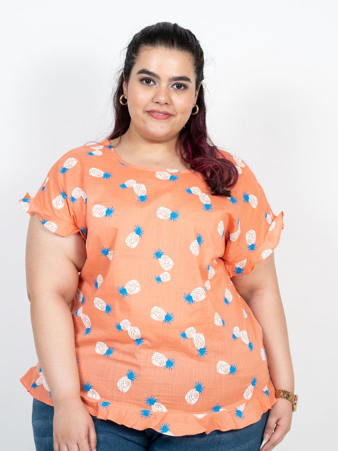 

XOXO Cherry Women Plus Size Floral Print Cotton Top, Peach