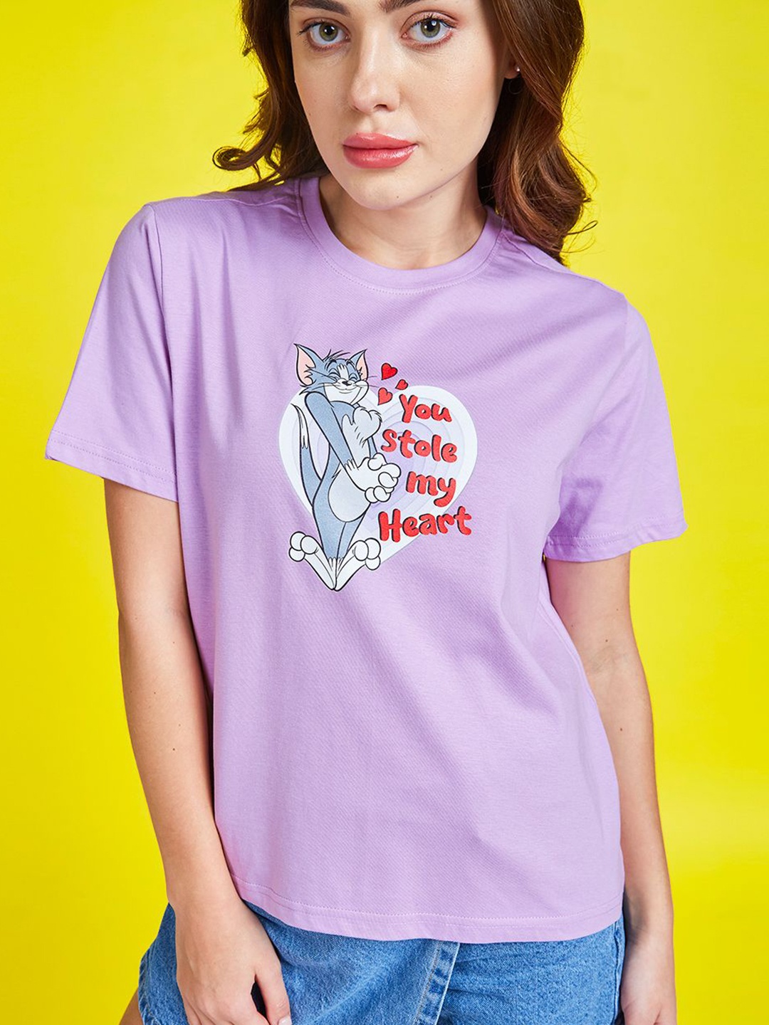 

Kook N Keech Toons Women Tom & Jerry Graphic Printed Round Neck Cotton T-shirt, Violet