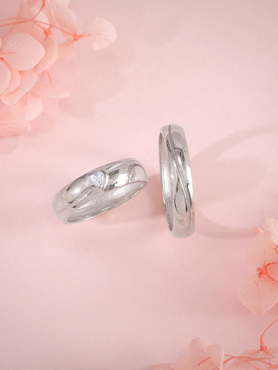 

GIVA Unisex Set Of 2 Rhodium-Plated 925 Silver Cubic Zirconia-Studded Couple Band Rings