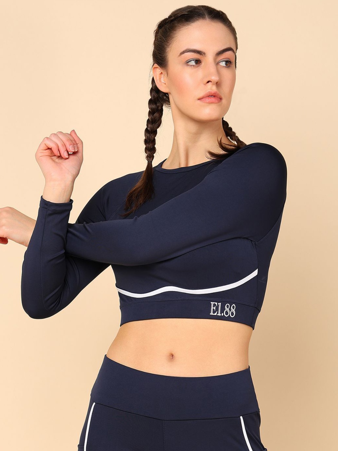 

E1.88 Round Neck Fitted Crop Top, Blue