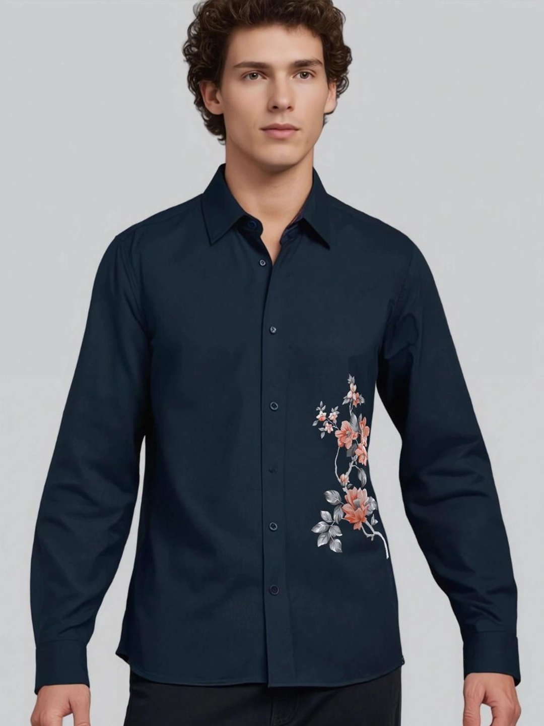 

HE SPOKE Men Smart Tailored Fit Floral Opaque Casual Shirt, Navy blue