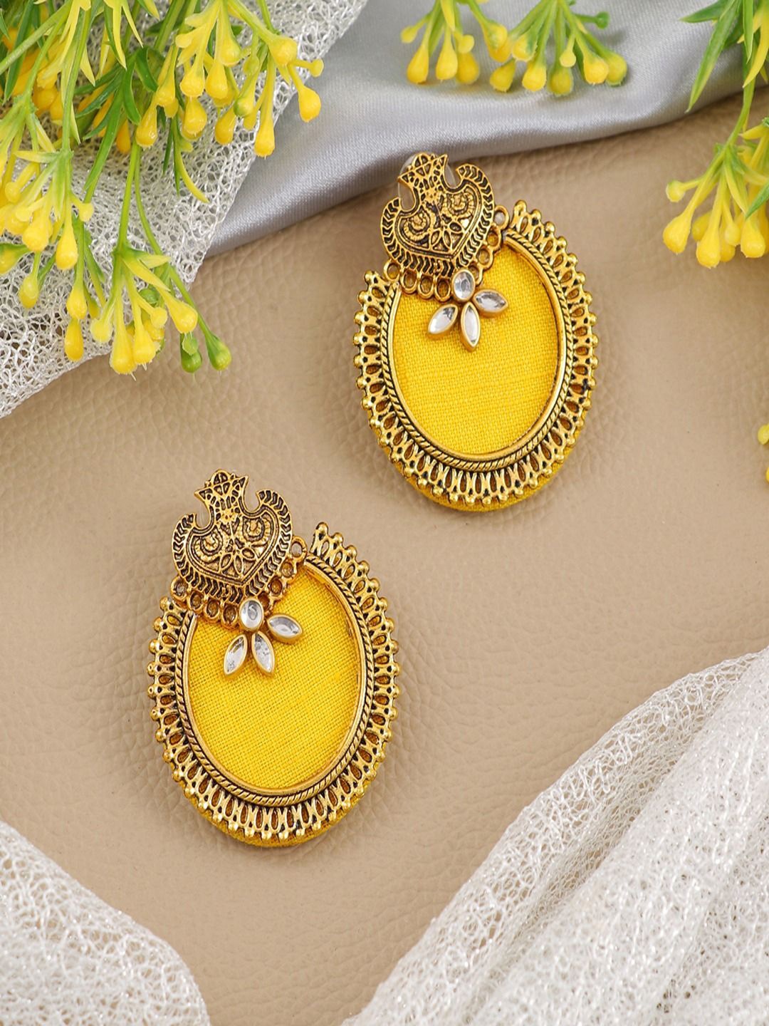 

Anouk Gold-Plated Kundan Studded Contemporary Shaped Drop Earrings, Yellow