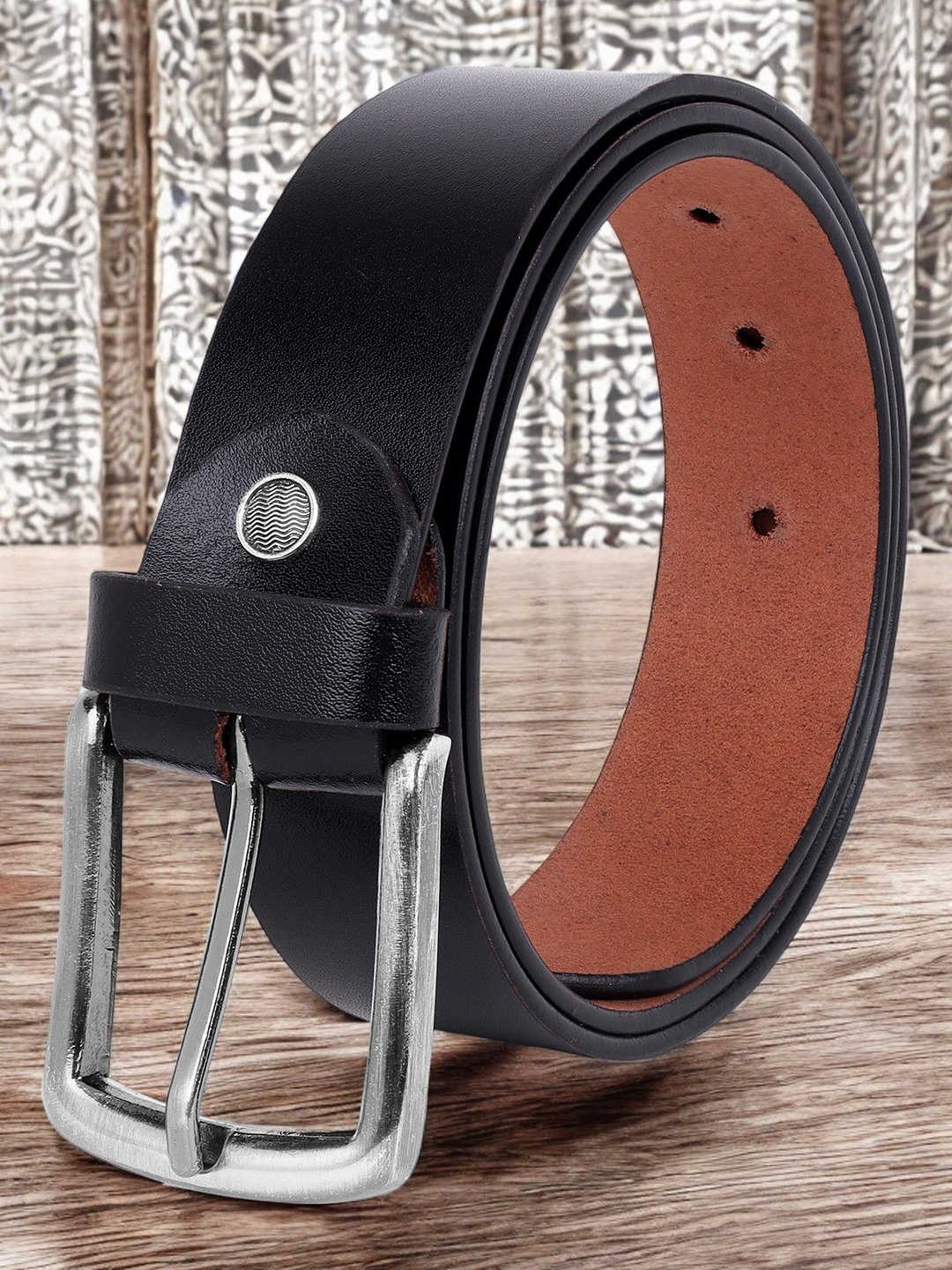 

Metronaut Men Textured Leather Formal Belt, Black