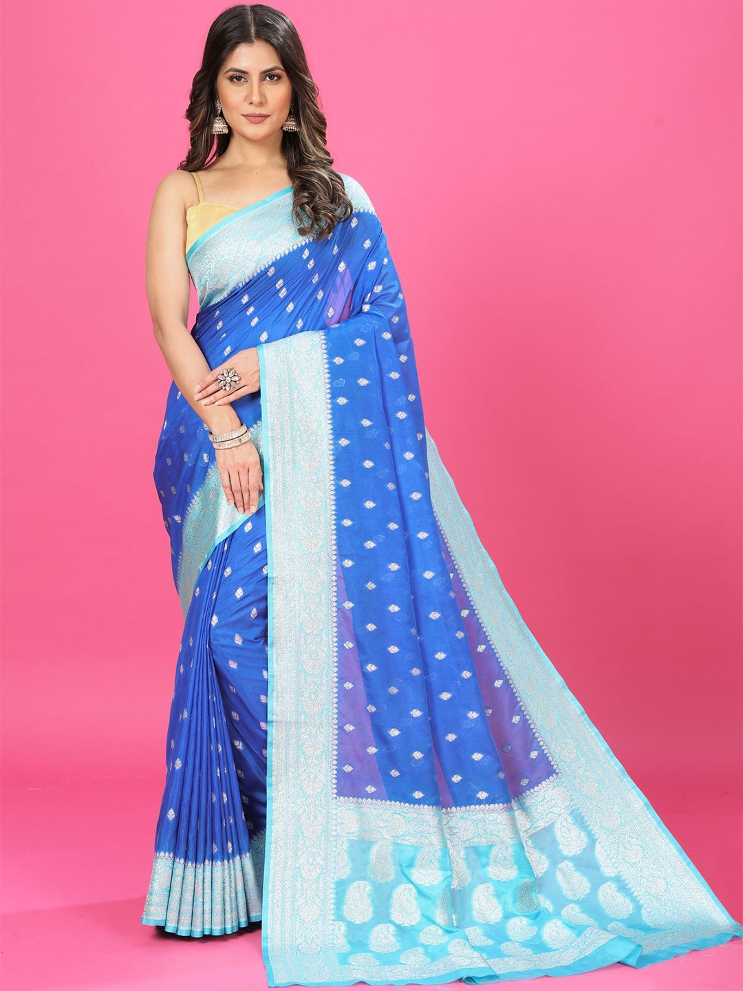 

CRAFTYSTYLES Woven Design Zari Pure Silk Banarasi Saree, Blue