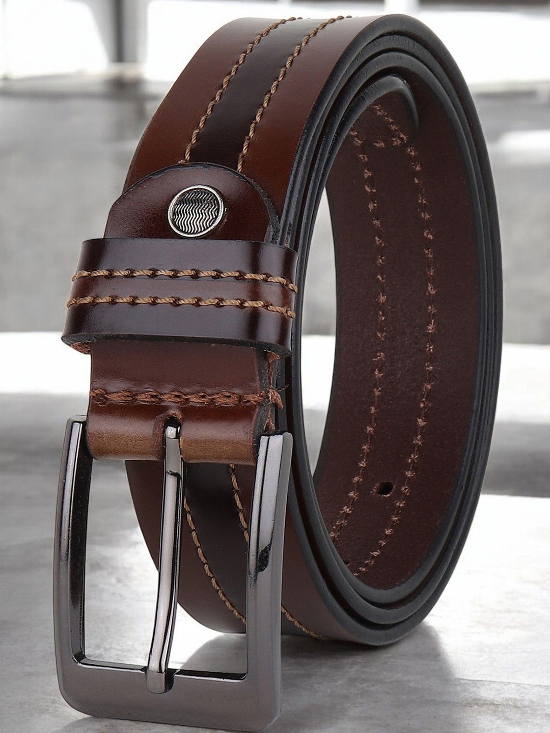 

Metronaut Men Textured Leather Formal Belt, Brown