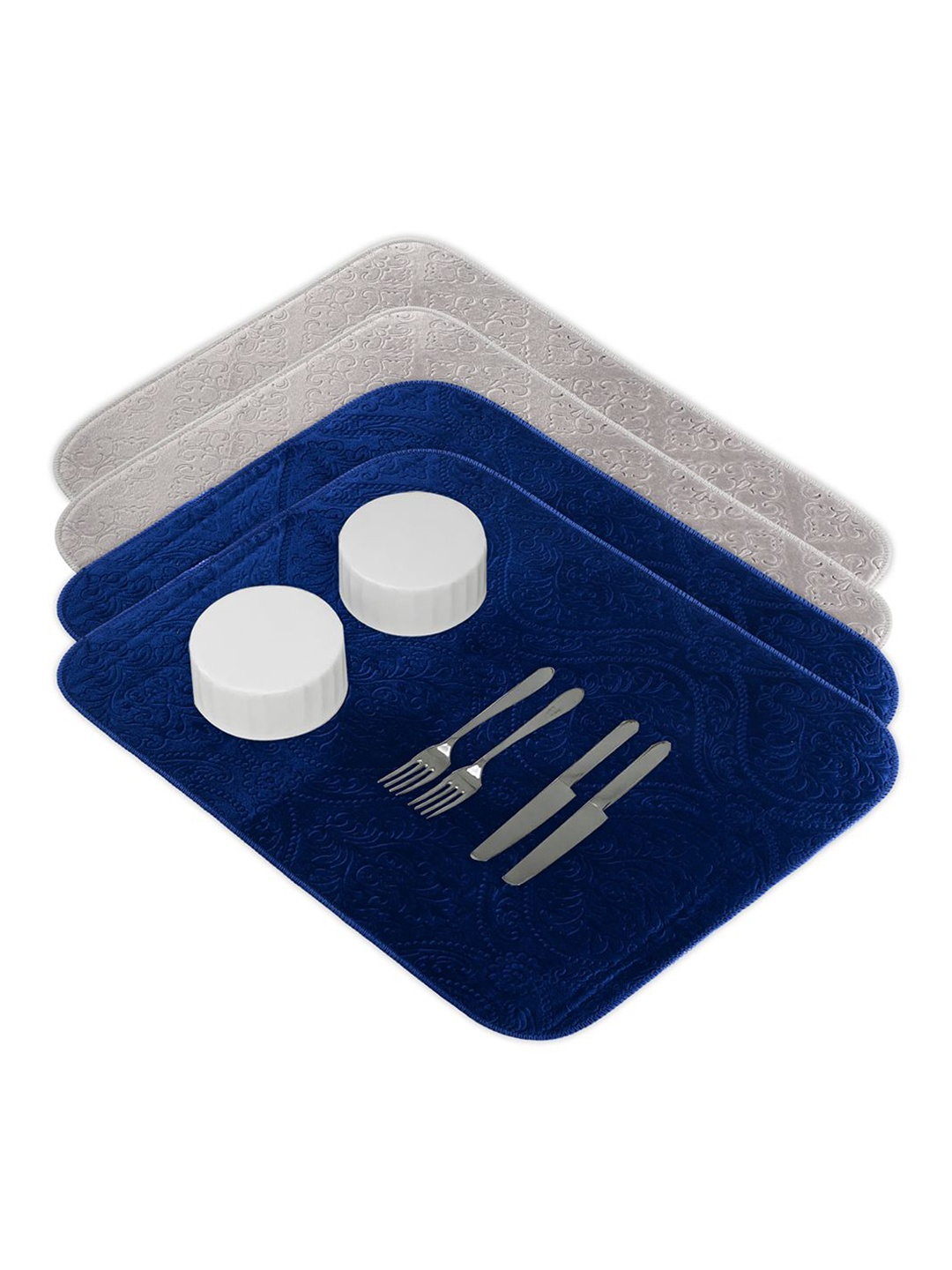 

Kuber Industries 4-Pcs Blue & Grey Non Slip Dish Drying Mats