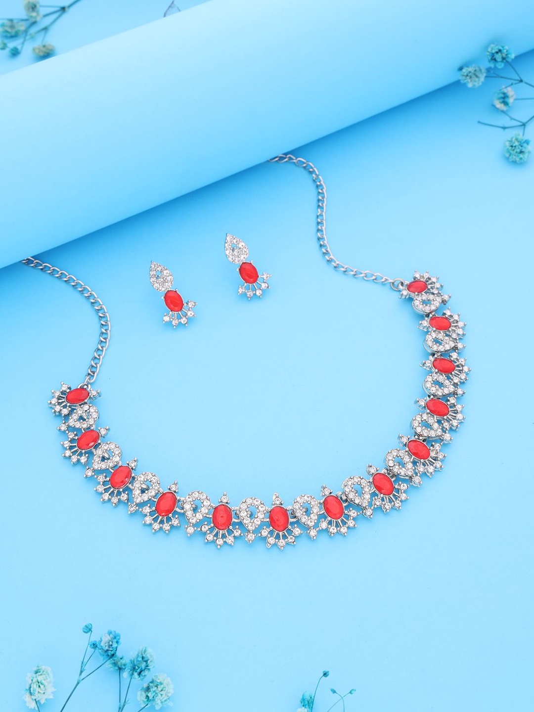 

Anouk Silver-Plated American Diamond Studded Necklace With Earrings