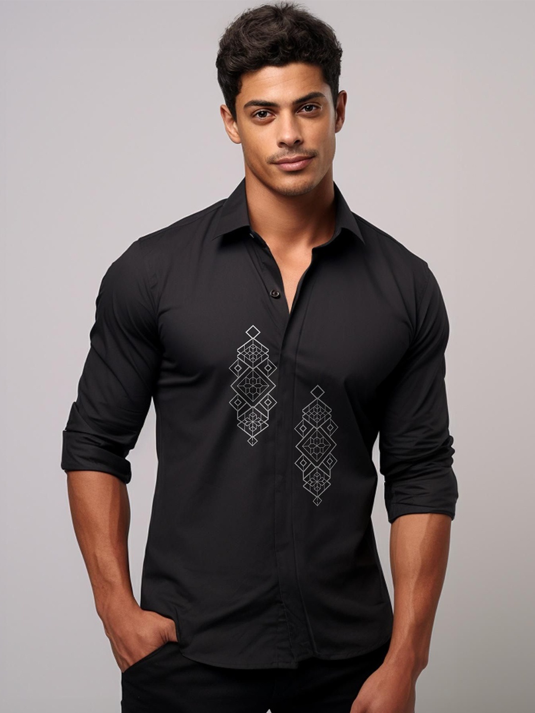 

HE SPOKE Men Smart Tailored Fit Opaque Casual Shirt, Black