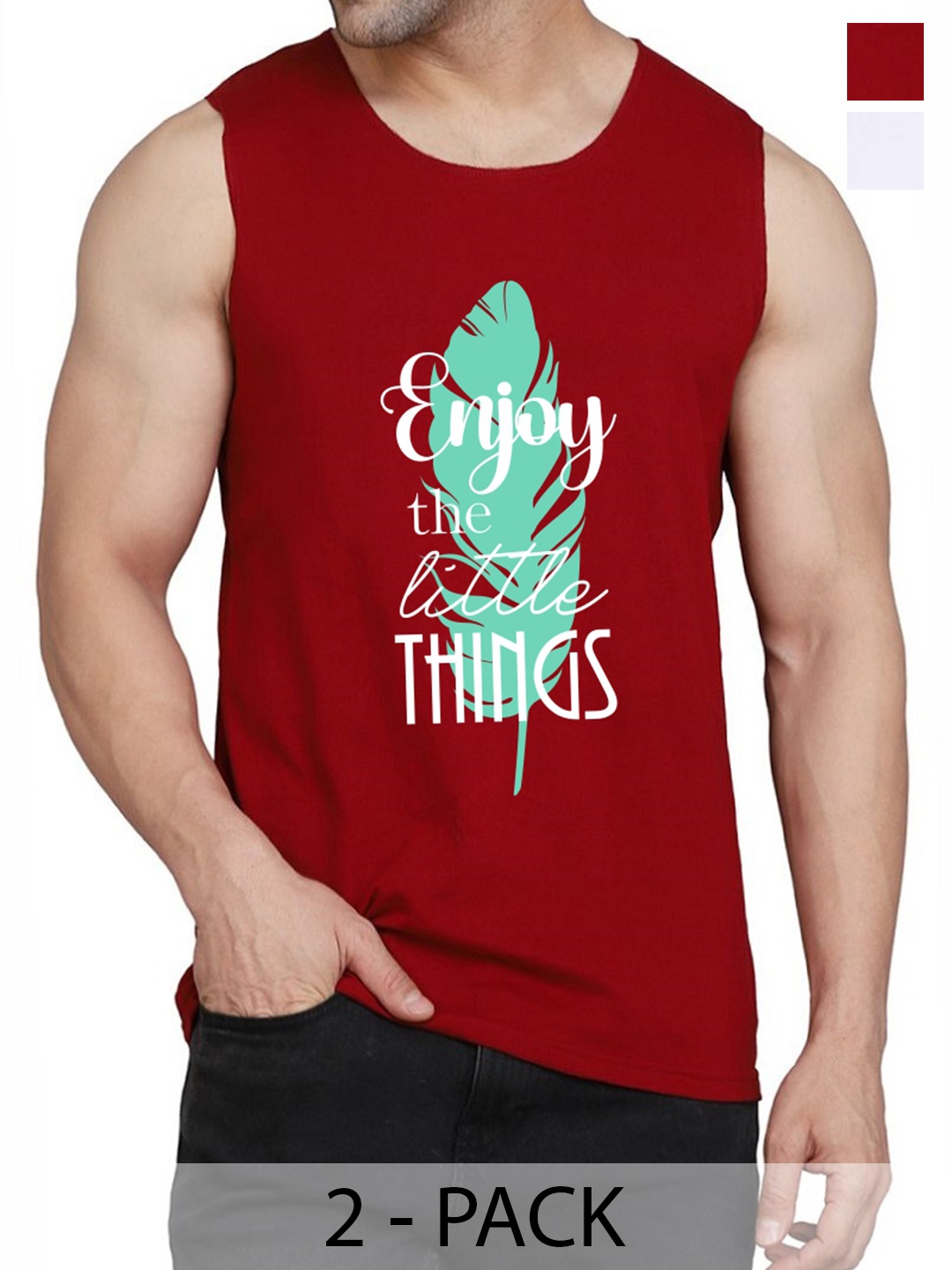 

WOOSTRO Pack Of 2 Cotton Printed Gym Vests, Maroon