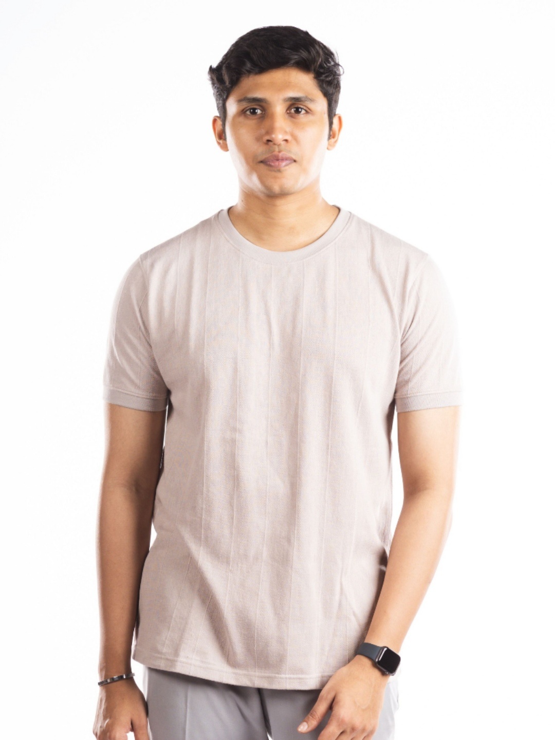 

Hidden Loops Men Solid Round Neck Cotton T-shirt, Taupe