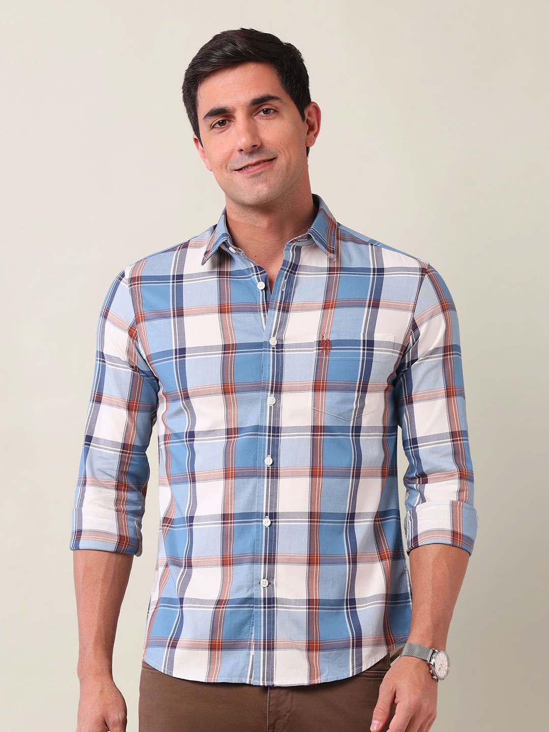 

U.S. Polo Assn. Men Classic Tailored Fit Opaque Checked Casual Shirt, Blue