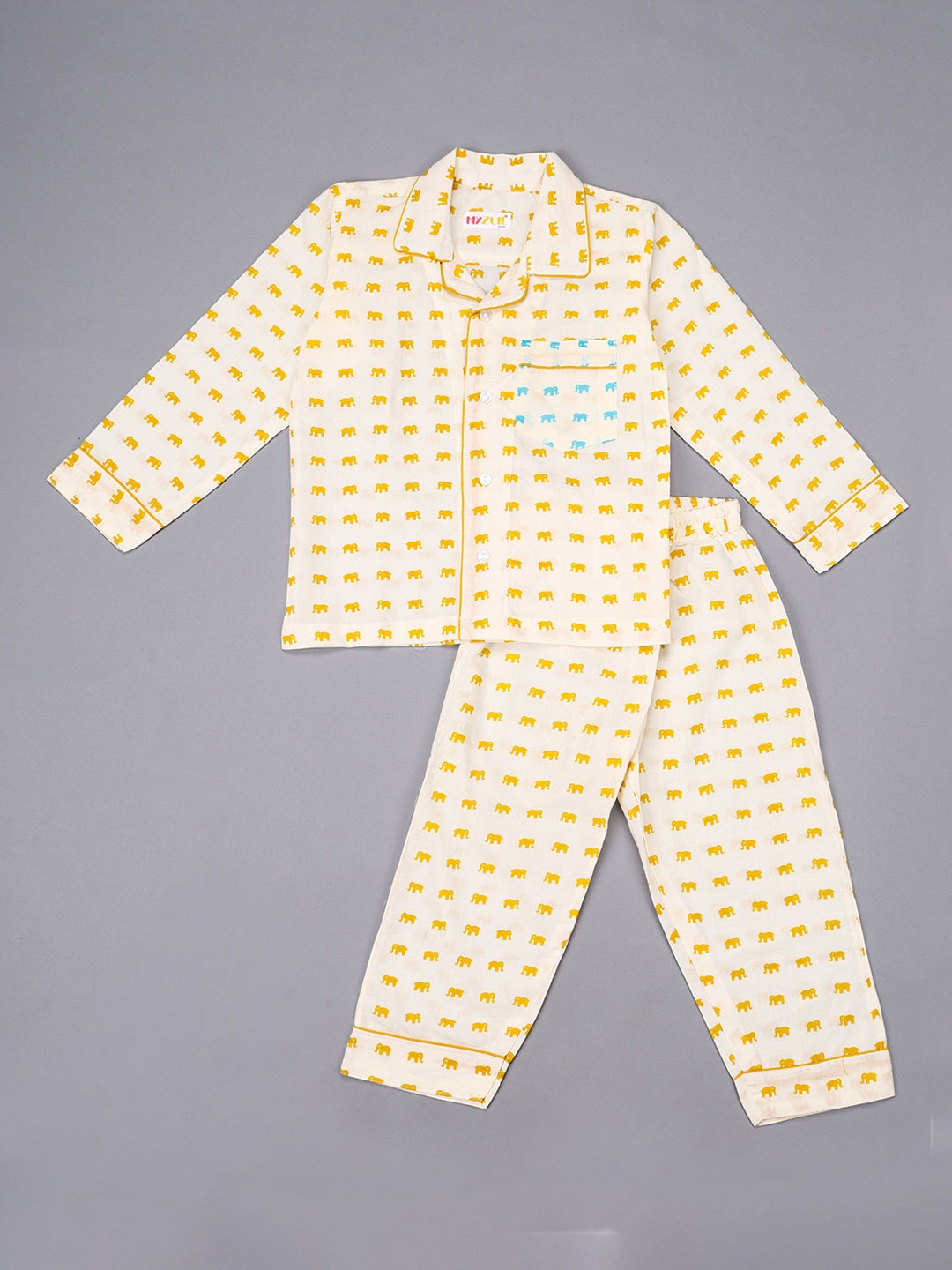 

MYZUIE Unisex Kids Printed Night suit, Mustard