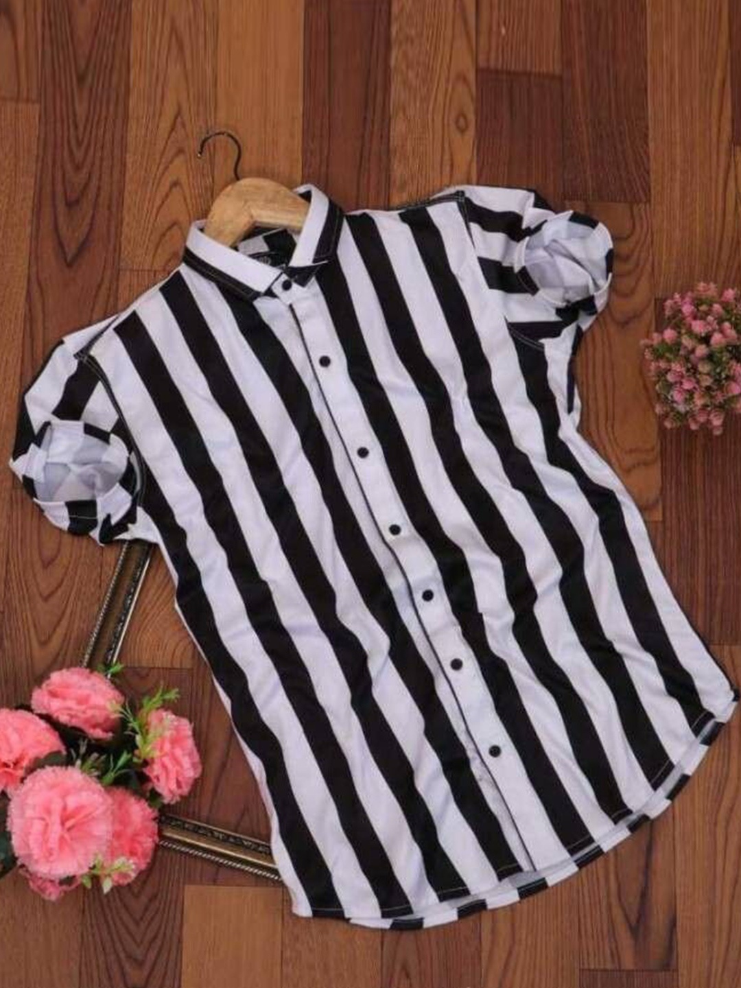 

iCome Men Classic Opaque Striped Casual Shirt, White
