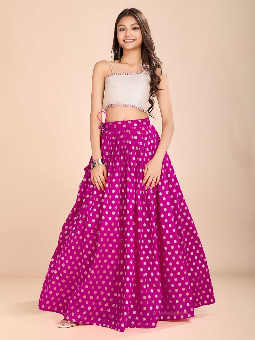 

Tasarika Girls Embroidered Thread Work Ready To Wear Lehenga & Choli, Pink