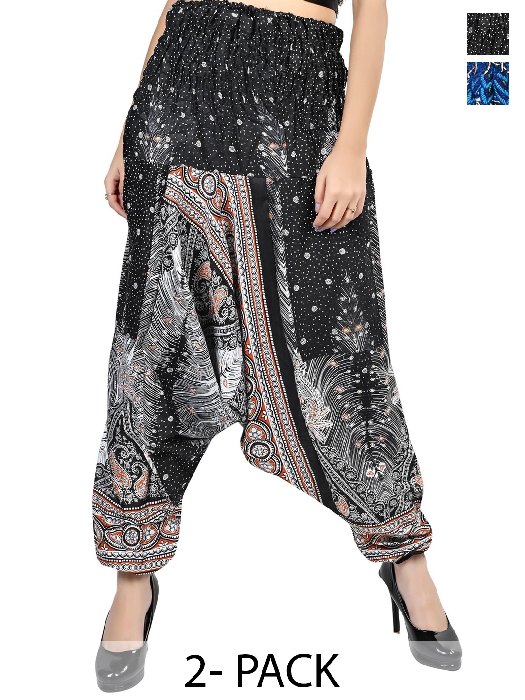 

NarNari Women Pack Of 2 Printed Loose Fit Harem Pants, Blue