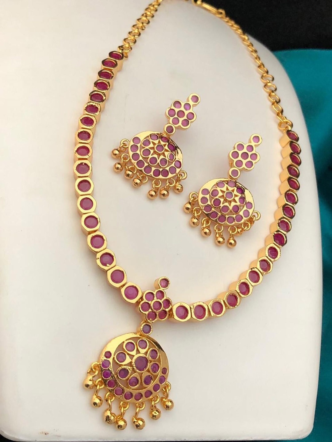

ROFARWORD Gold-Plated Cubic Zirconia Studded Jewellery Set