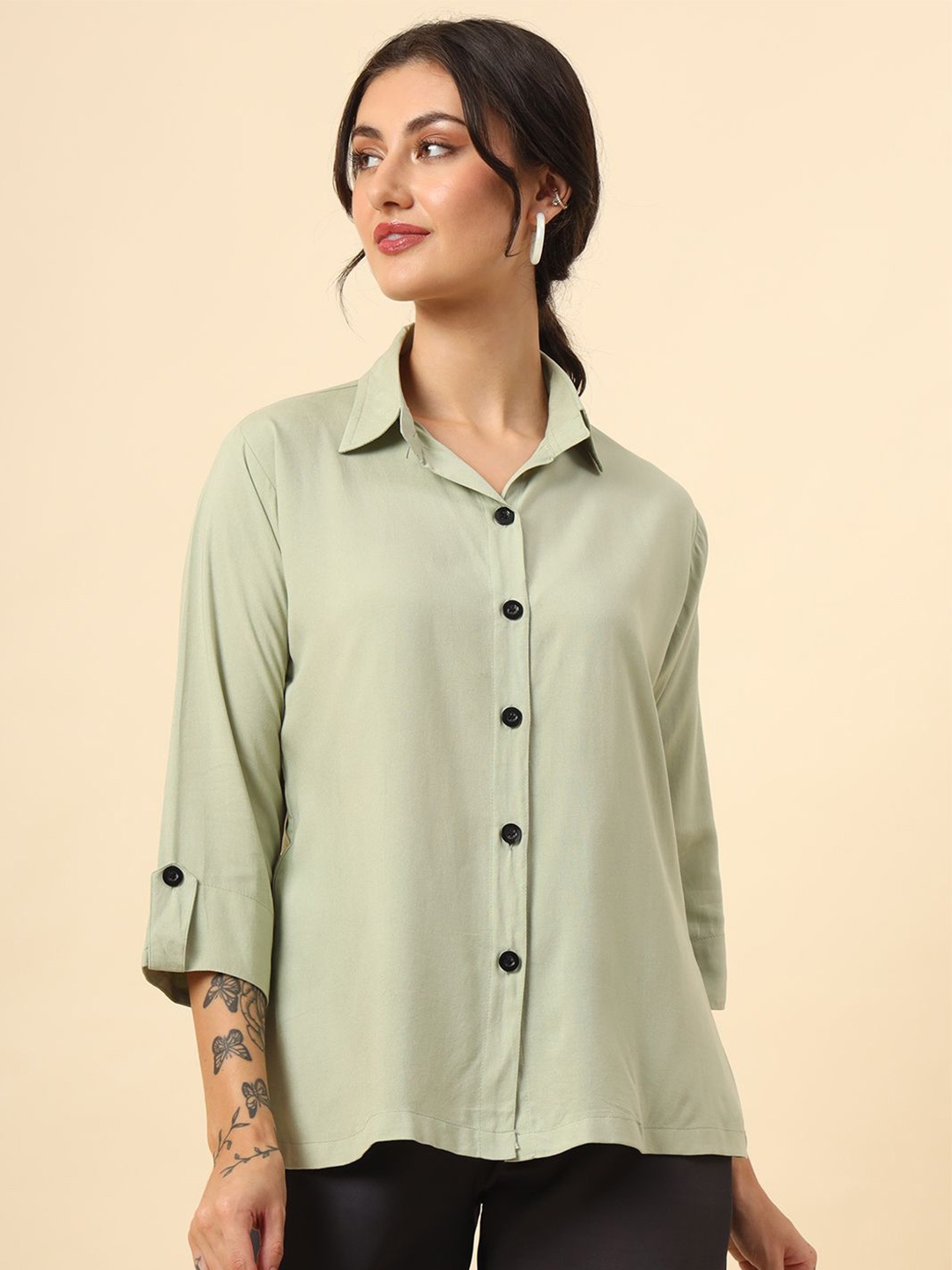 

DressBerry Women Comfort Opaque Casual Shirt, Olive