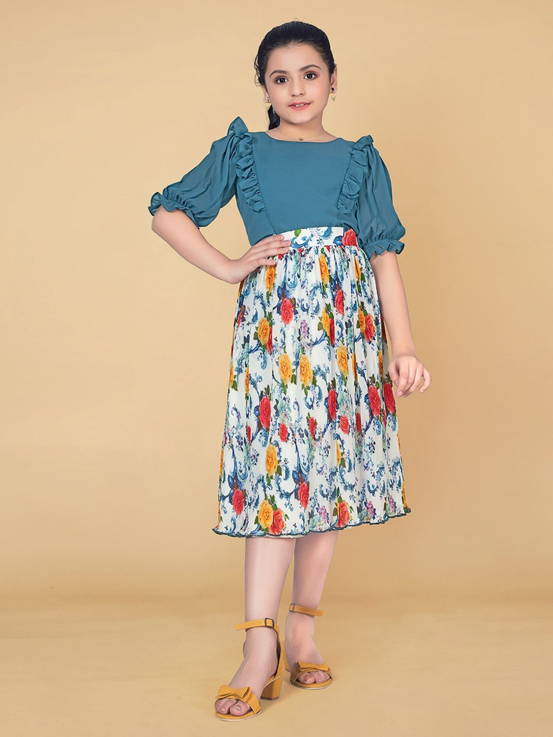 

YK Girls Short Sleeves Top With Skirt, Teal