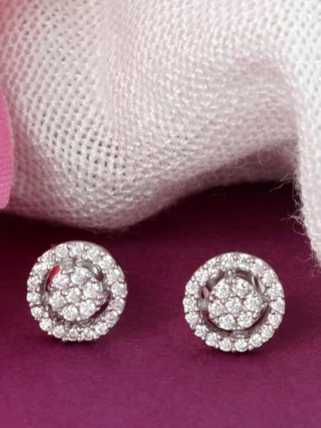 

Tuanz Silver Jewelry 925 Sterling Silver Rhodium-Plated Stone Studded Contemporary Studs