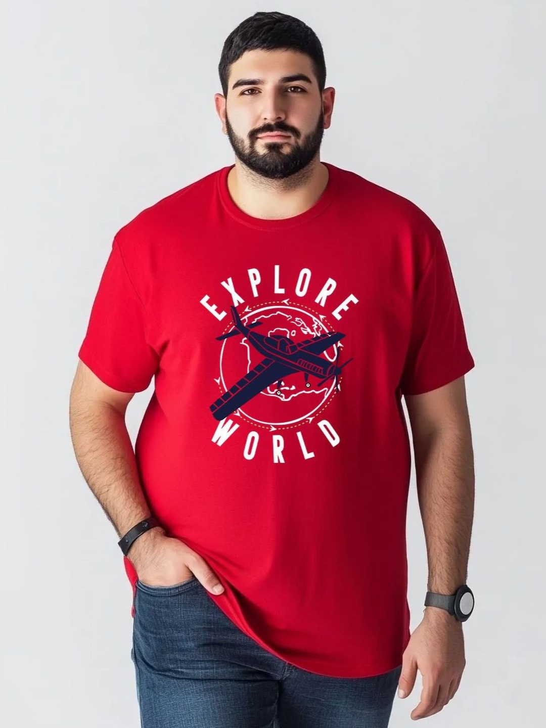 

Toodle Plus Unisex Plus Size Graphic Printed Round Neck Pure Cotton T-Shirt, Red
