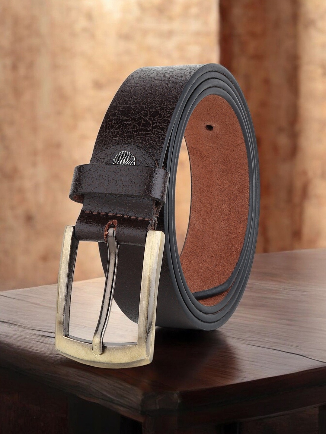 

Metronaut Men Textured Leather Belt, Brown