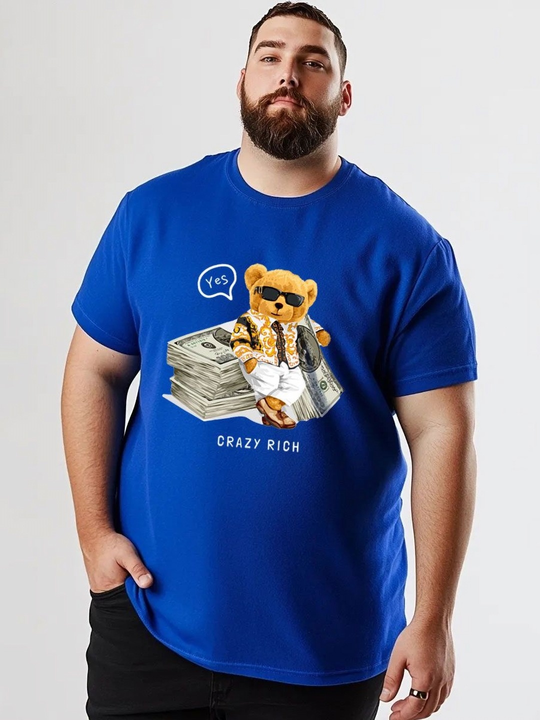 

Toodle Plus Unisex Plus Size Graphic Printed Round Neck Pure Cotton T-Shirt, Blue