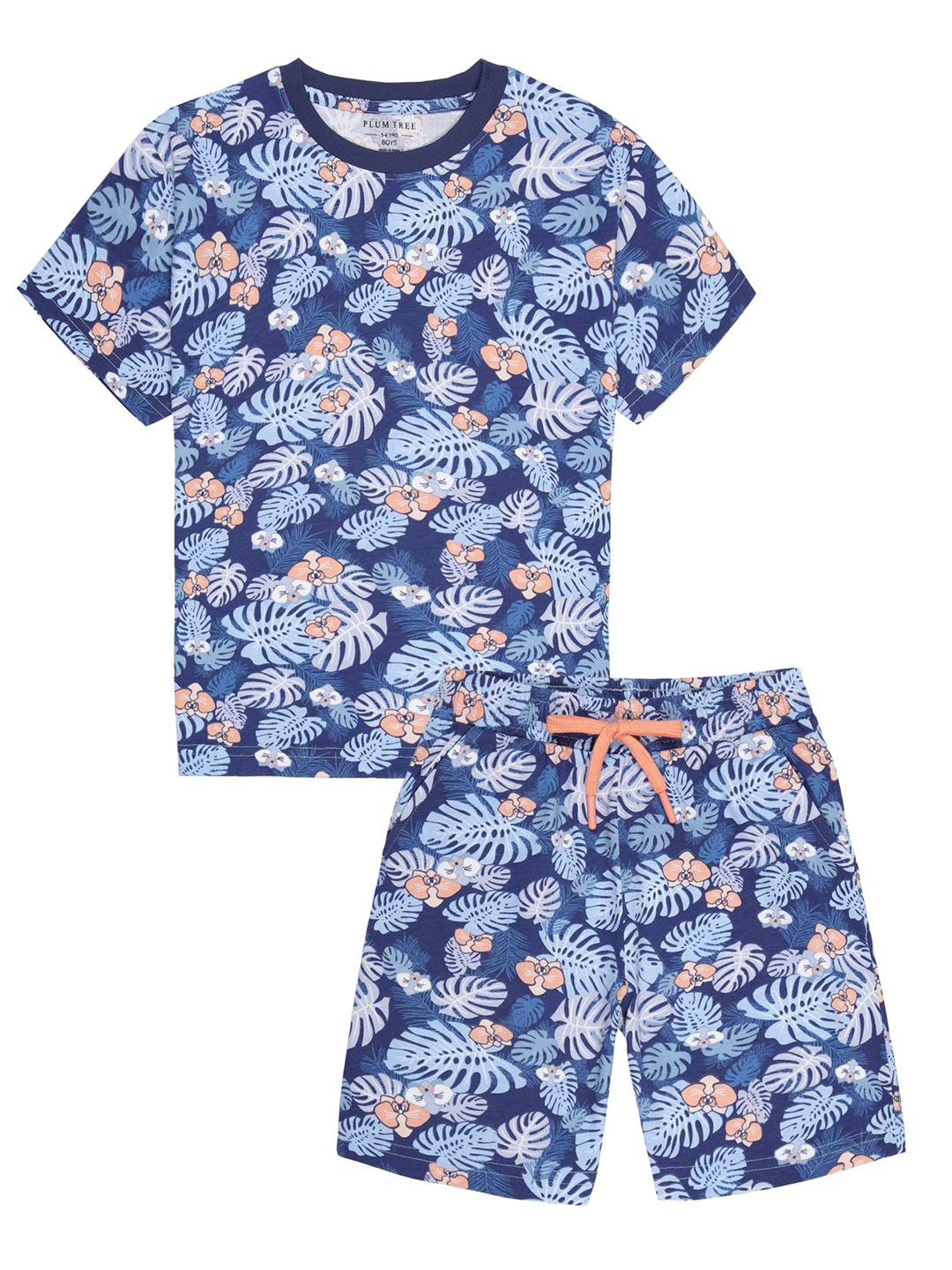 

PLUM TREE Boys Printed Round Neck Pure Cotton T-Shirt With Shorts, Blue
