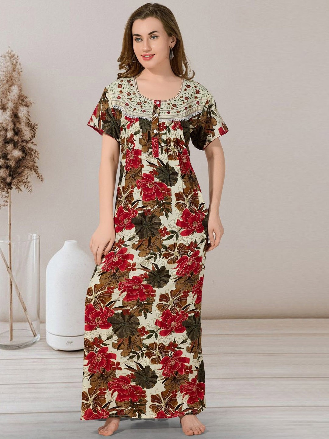 

Soulemo Printed Maxi Nightdress, Cream