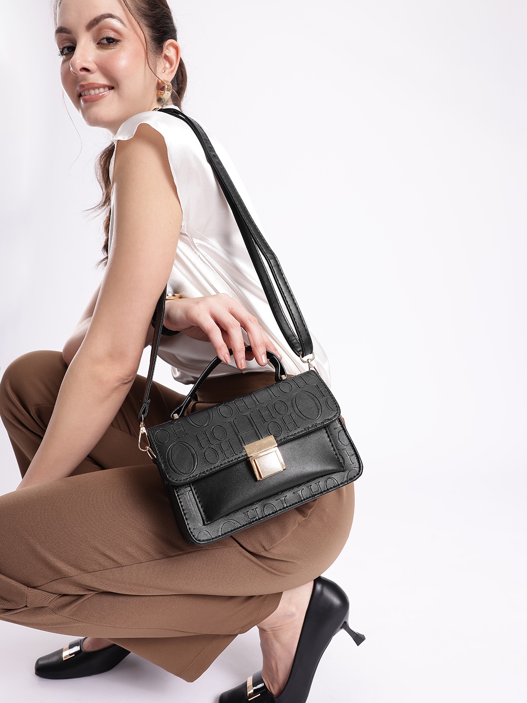 

Mast & Harbour Textured Structured Satchel, Black