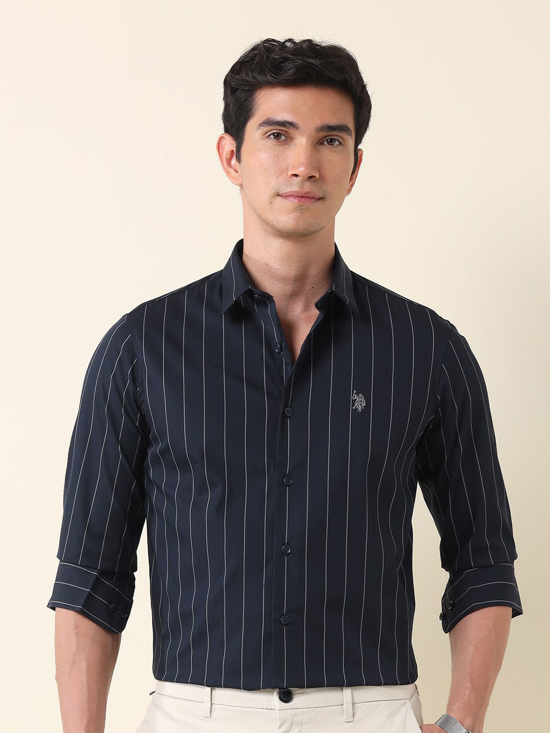 

U.S. Polo Assn. Men Tailored Fit Opaque Striped Casual Shirt, Blue