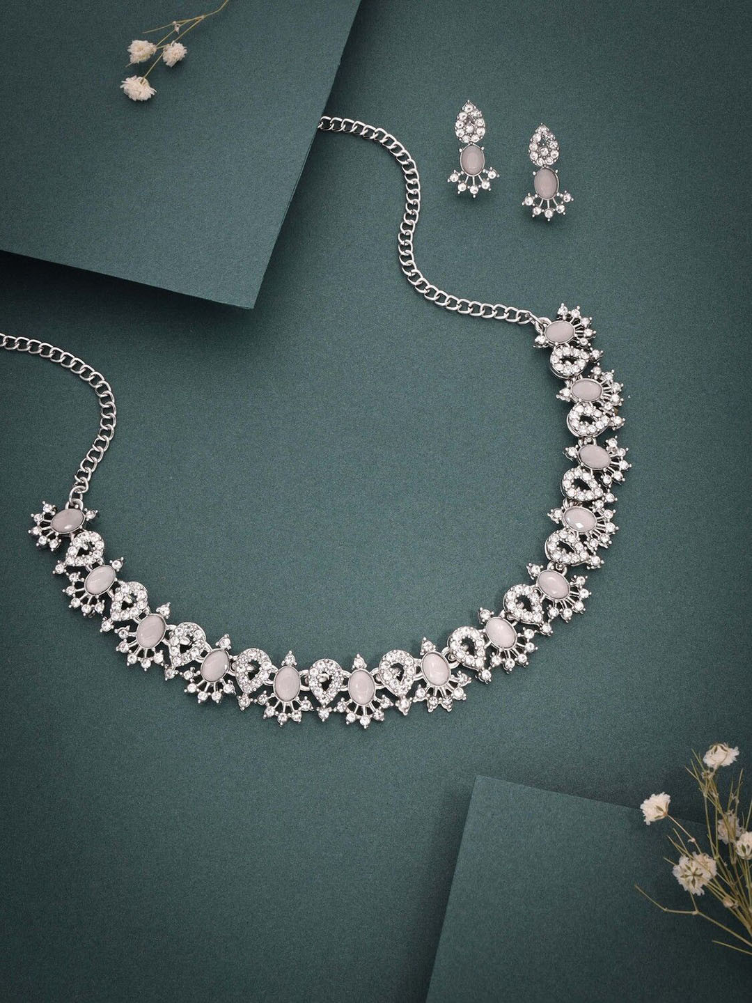 

Anouk Silver-Plated American Diamond Studded Jewellery Set