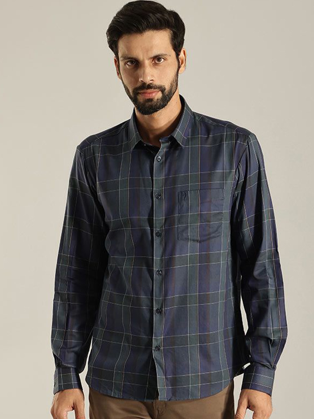

Indian Terrain Men Slim Fit Tartan Checks Opaque Checked Casual Shirt, Yellow