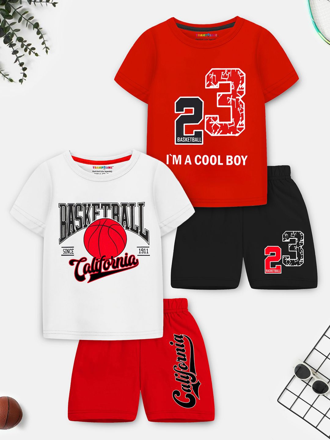 

YK X Trampoline Unisex Kids Printed T-shirt with Shorts, Red