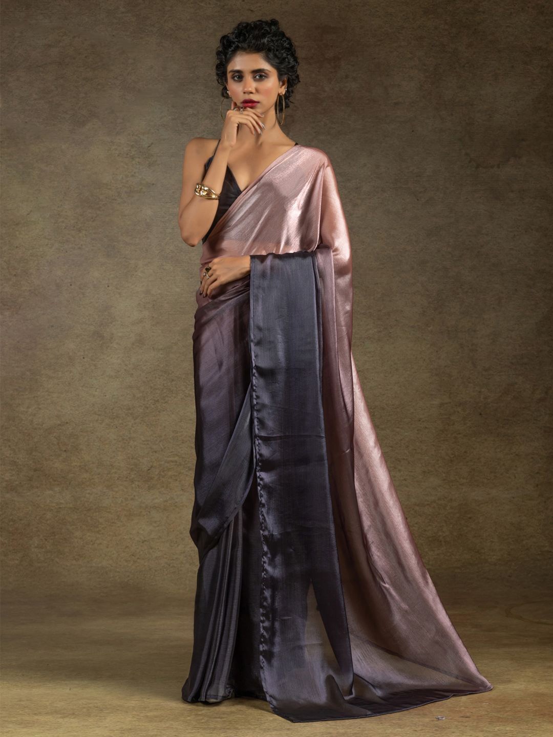 

Saree mall Ombre Satin Ready to Wear Sarees, Peach