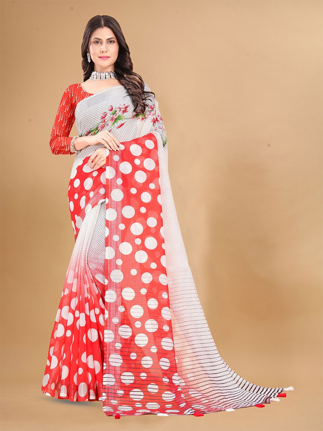 

Anouk Polka Dot Printed Saree, White
