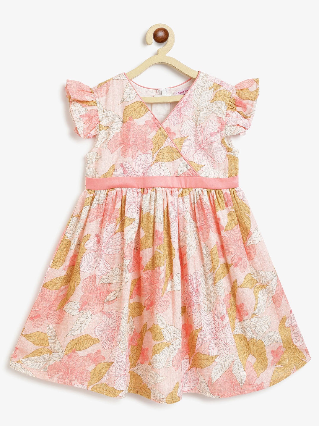 

Campana Floral Print Flutter Sleeve Fit & Flare Dress, Pink