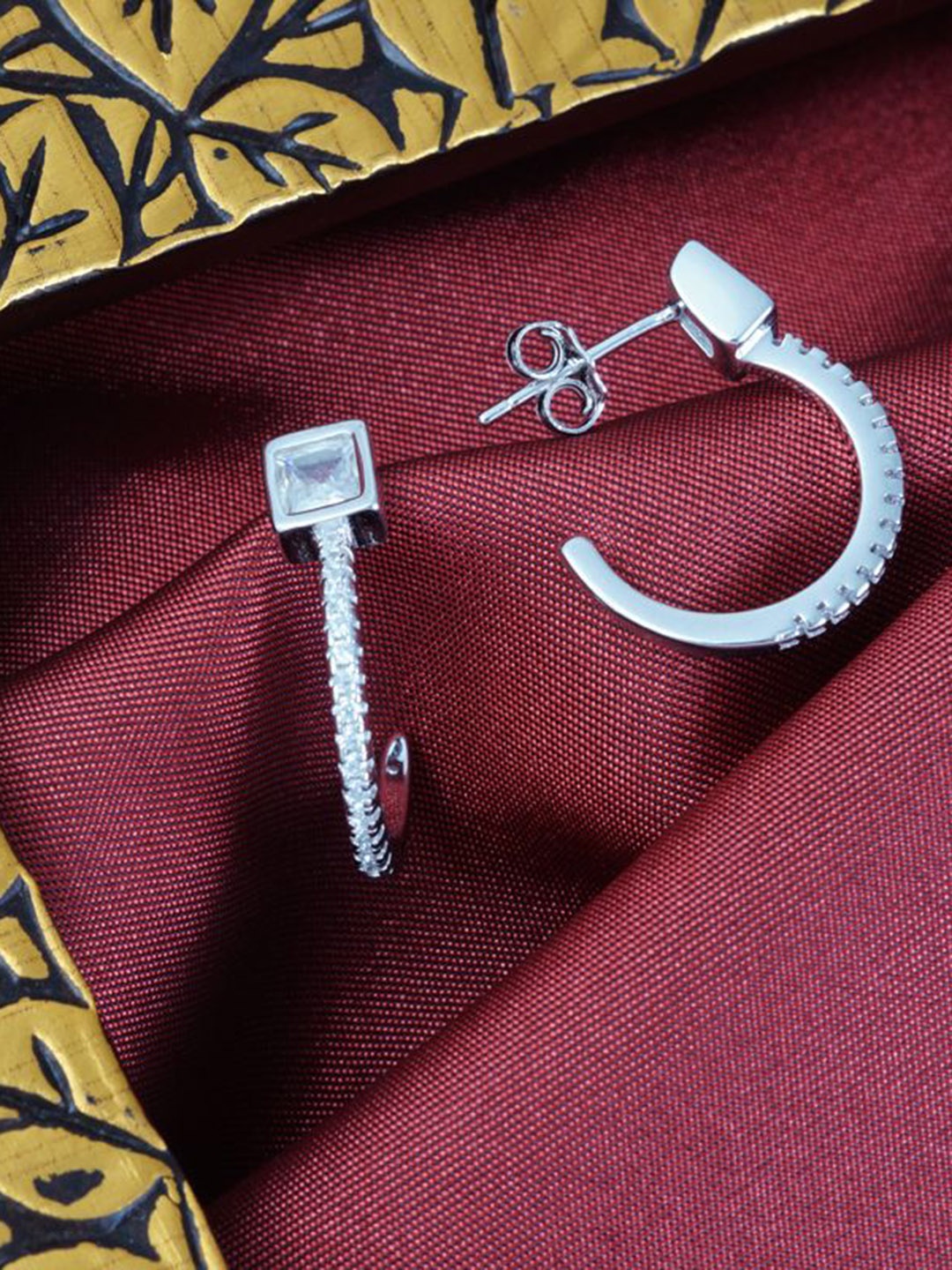 

Tuanz Silver Jewelry 925 Sterling Silver Rhodium-Plated Stone Studded Hoop Earrings