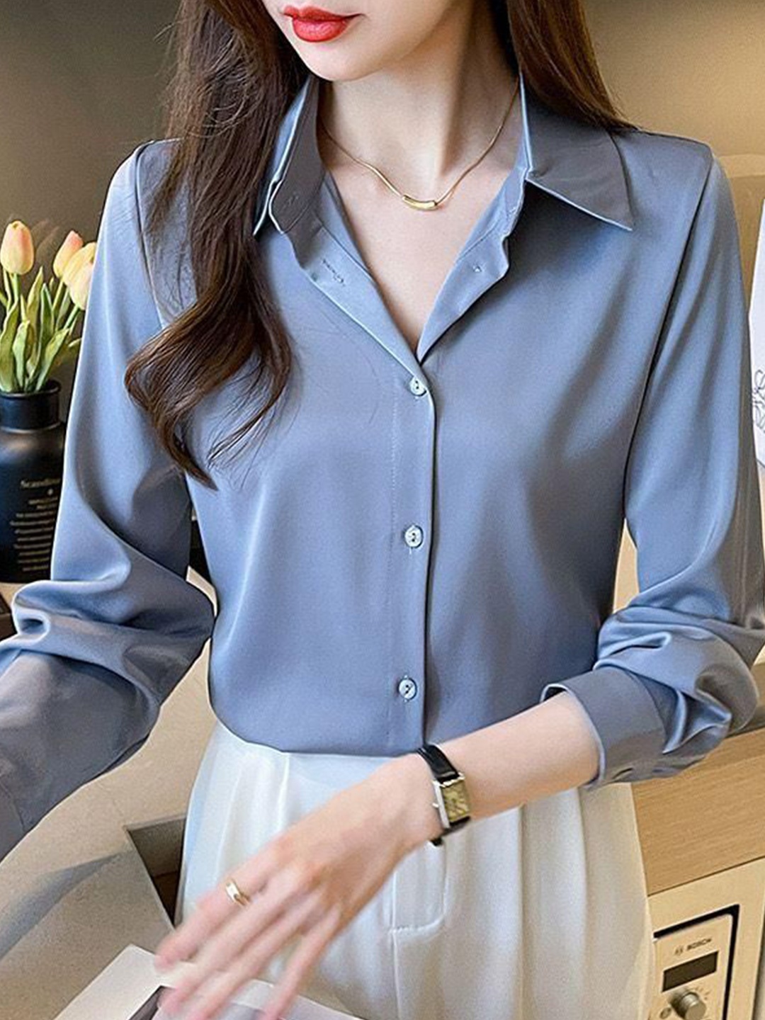 

Alamode By Akanksha Blue Rador Luxury Satin Shirts
