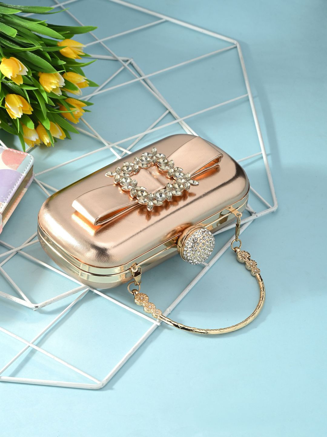 

DressBerry Embellished Box Clutch, Rose gold