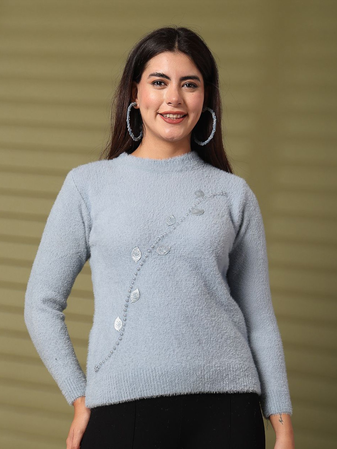 

all about you Embellished Halter Neck Woollen Top, Blue