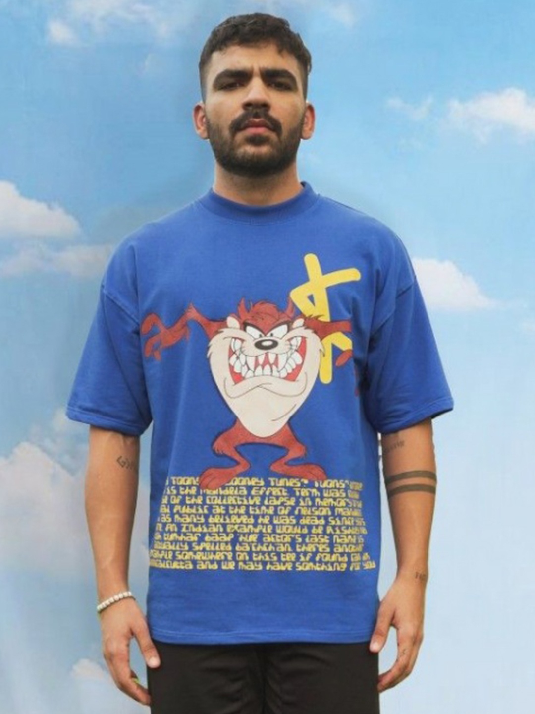 

KNN Calcutta Unisex Graphic Printed Round Neck Cotton Oversized T-shirt, Blue