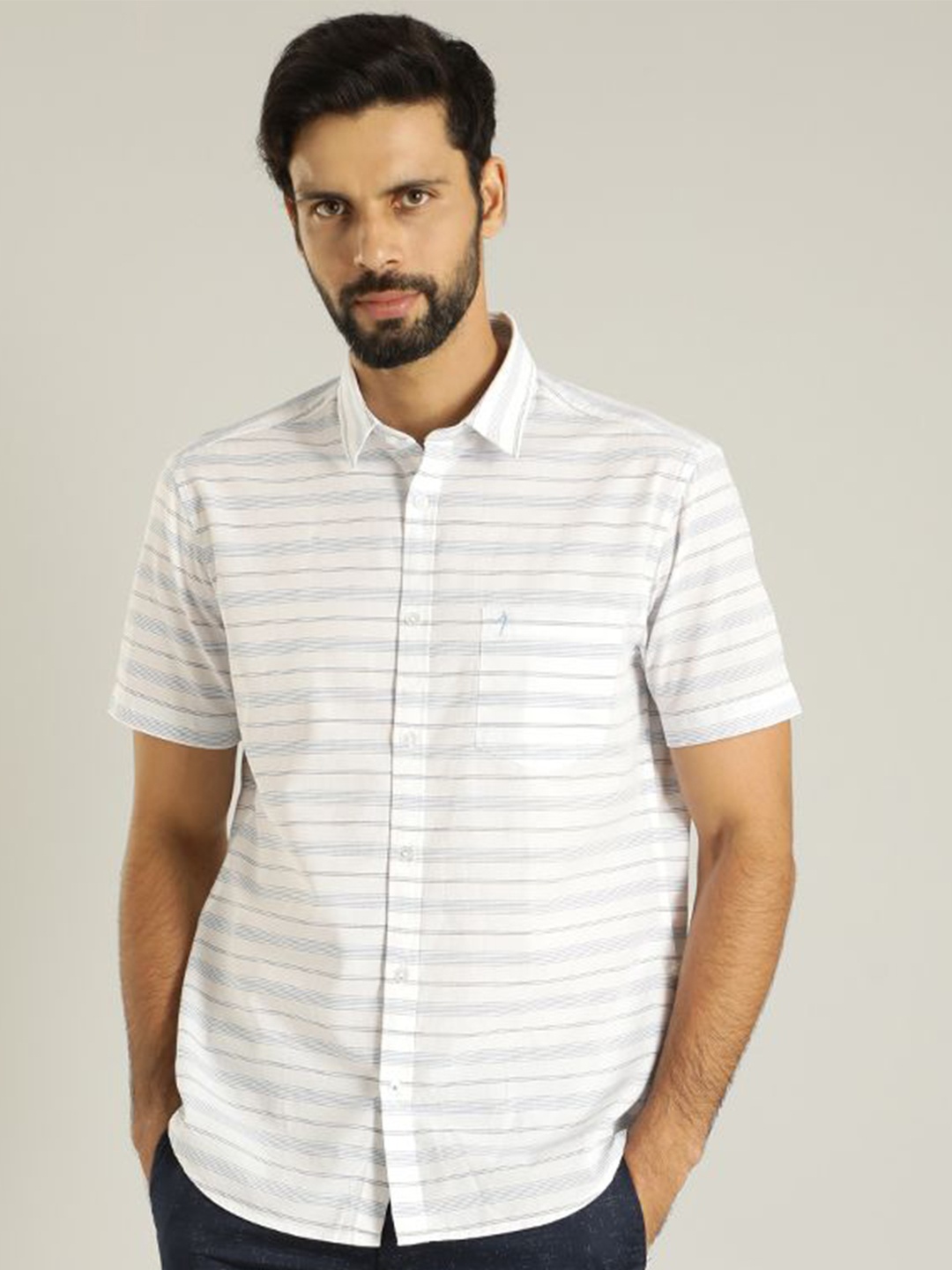 

Indian Terrain Men Slim Fit Horizontal Stripes Opaque Striped Casual Shirt, Brown